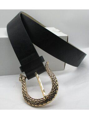 Unbranded Black Snake Buckle Belt W/ Gold-Tone Serpent Design M/L Man-Made  Y2K